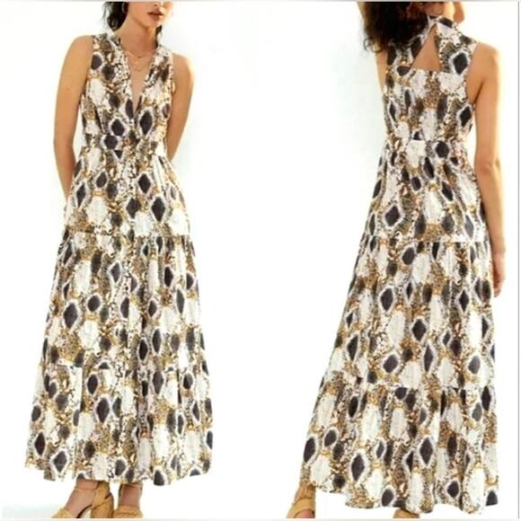 Maeve by Anthropologie Snake Reptile Printed Tiered Maxi Dress Size 10 - Picture 1 of 14